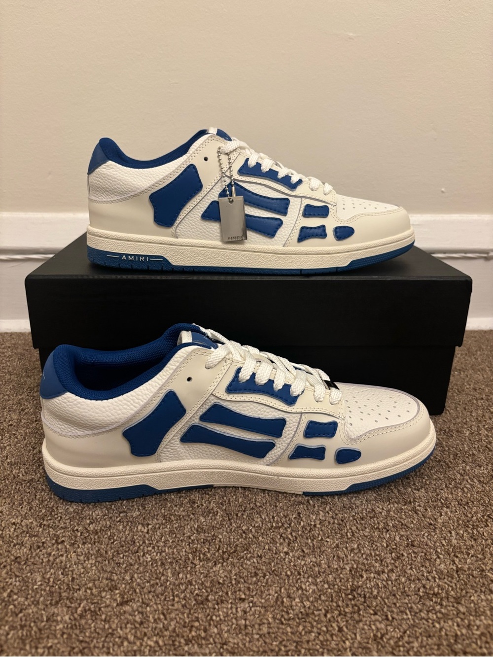 AMIRI White and Blue skele Low-Top Leather Sneakers